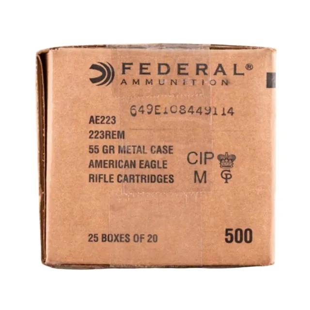 Federal Ammo American Eagle Rifle Ammunition .223 Rem 55 gr FMJ 3240 fps 500/rd Case - Federal Premium Ammunition - .223 REM