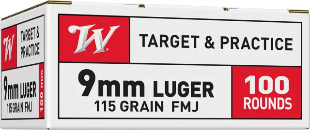 Winchester 9mm Range Pack Ammo FMJ 115 Grain 1190 fps 100 Rounds - Winchester - 9mm Luger