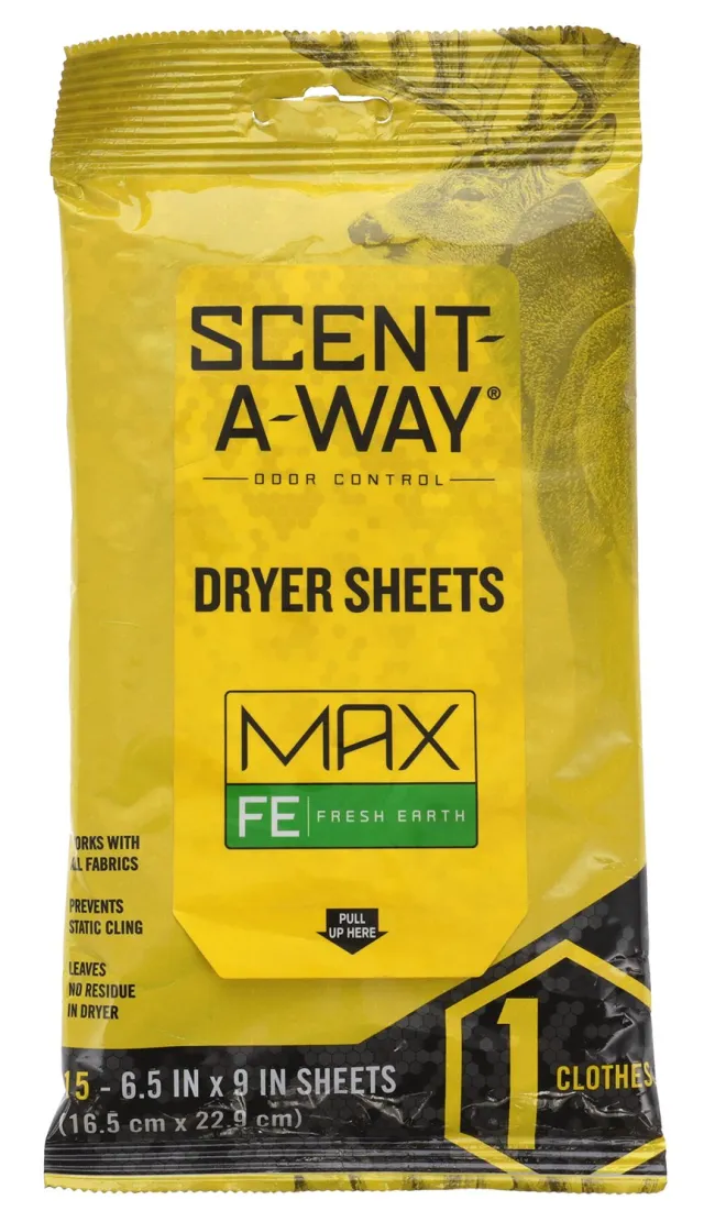 GSM Outdoors Scent-A-Way Max Fresh Earth Dryer Sheets 15 Pack - GSM Outdoors