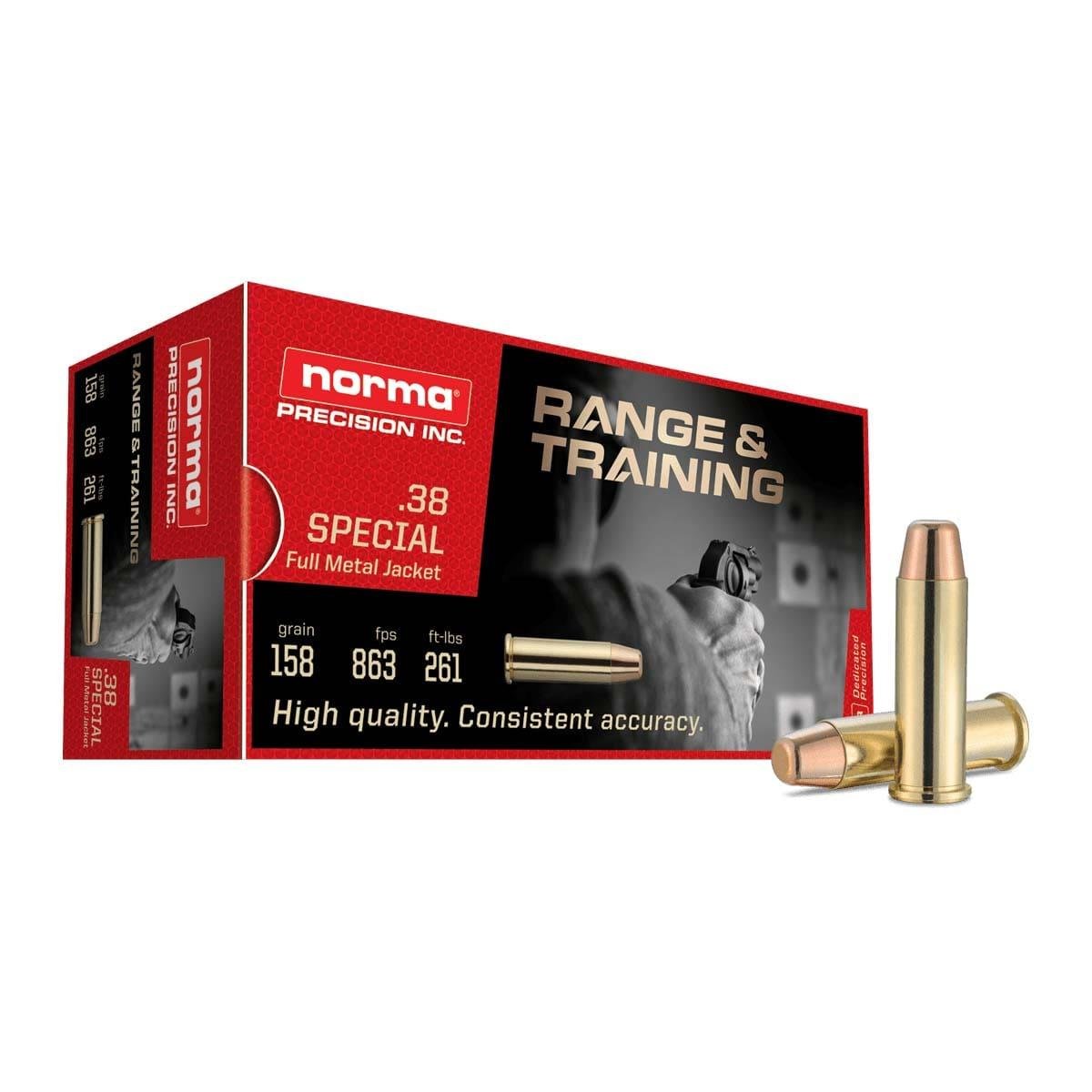 Norma 620540050 .38 Spl 158gr FMJ Ammo, 863 fps, 50 Rounds - Norma - .38 Special