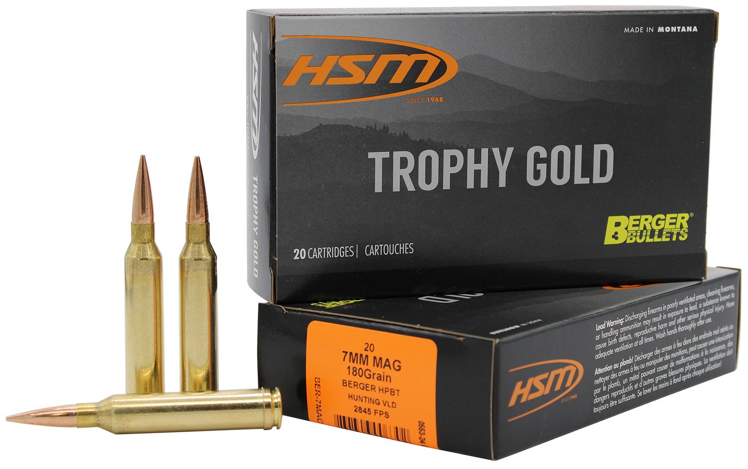 HSM Ammunition Trophy Gold 7mm Rem Mag 180gr Berger VLD - HSM Ammunition - 7mm Rem Mag