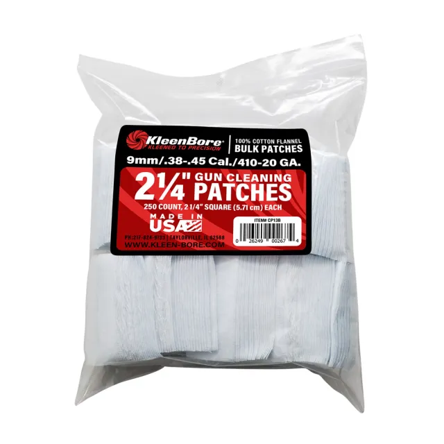 KleenBore SuperShooter Patch .38-.45/.410-20 Gauge 2.25" Square Cotton 250 Pack - Kleen Bore - .38-.45
