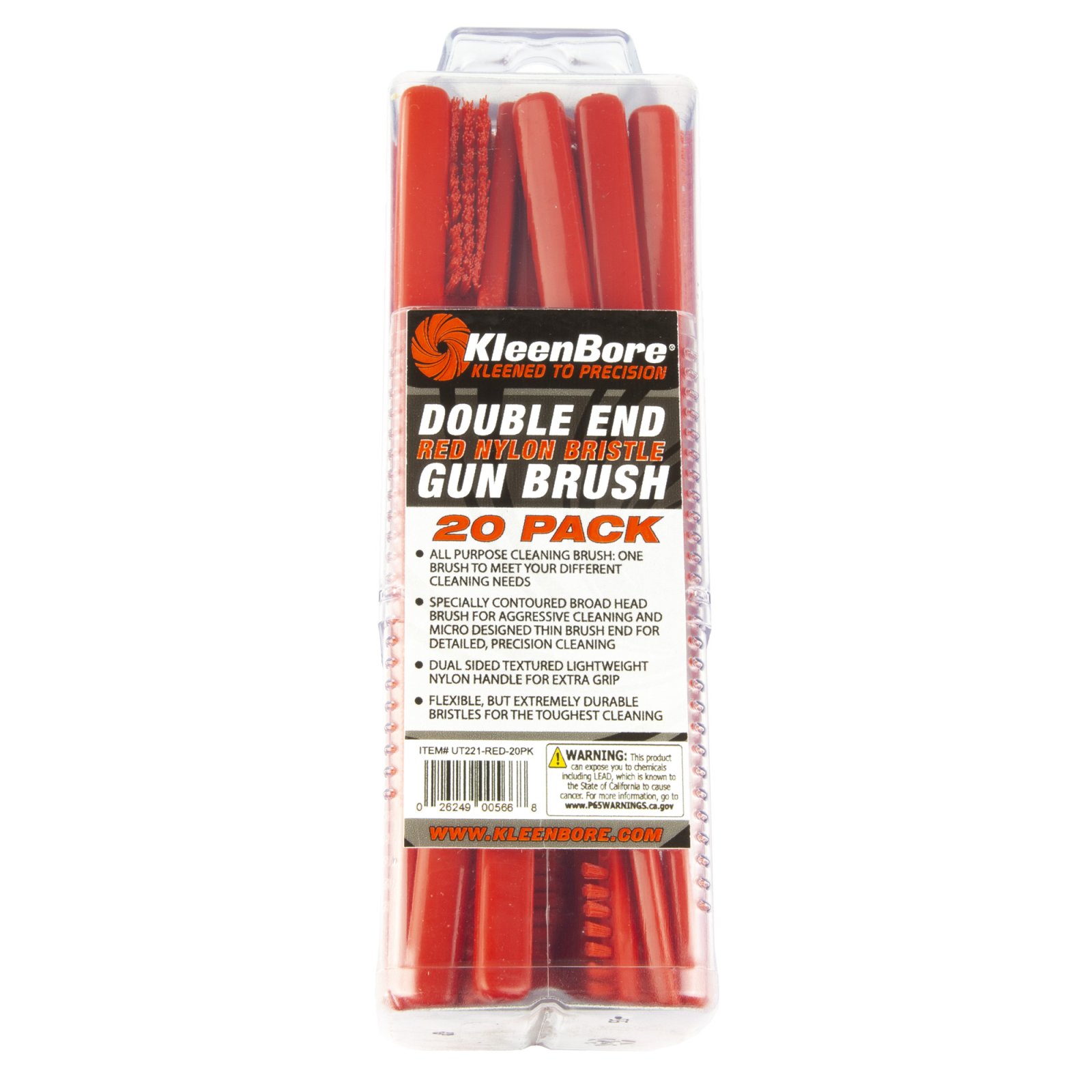 KleenBore UT221-RED-20PK Double End Nylon Brush 20 Pack Red - Kleen Bore
