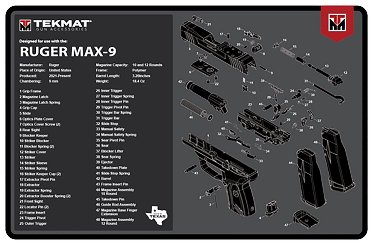 Buy TEKMAT Ruger Max 9 Cleaning Mat Rubber 11Inx17In Parts Diagram online