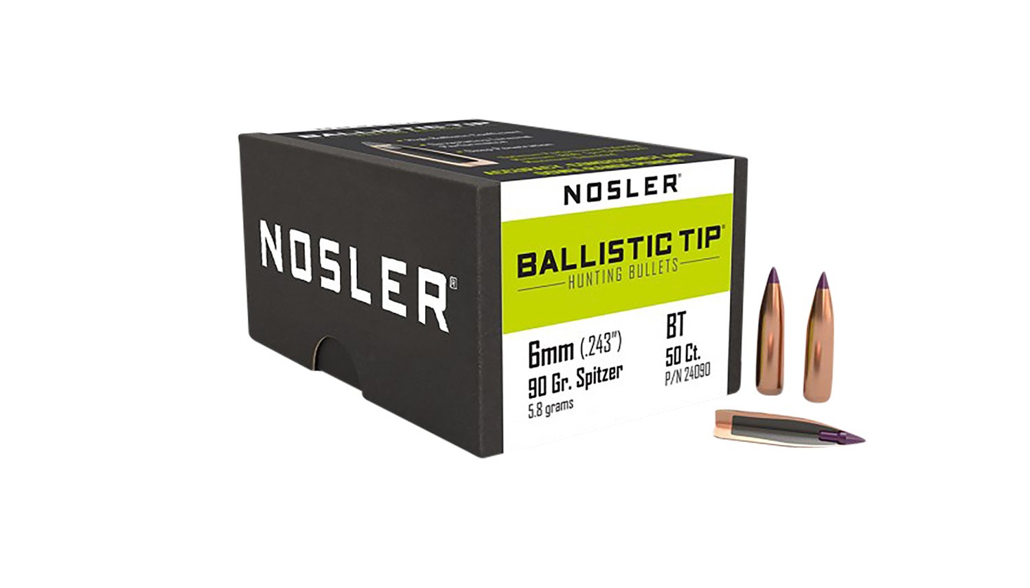 Nosler 24090 6mm .243 Caliber 90 Grain Spitzer Bullet 50 Count - Nosler - 243 Caliber