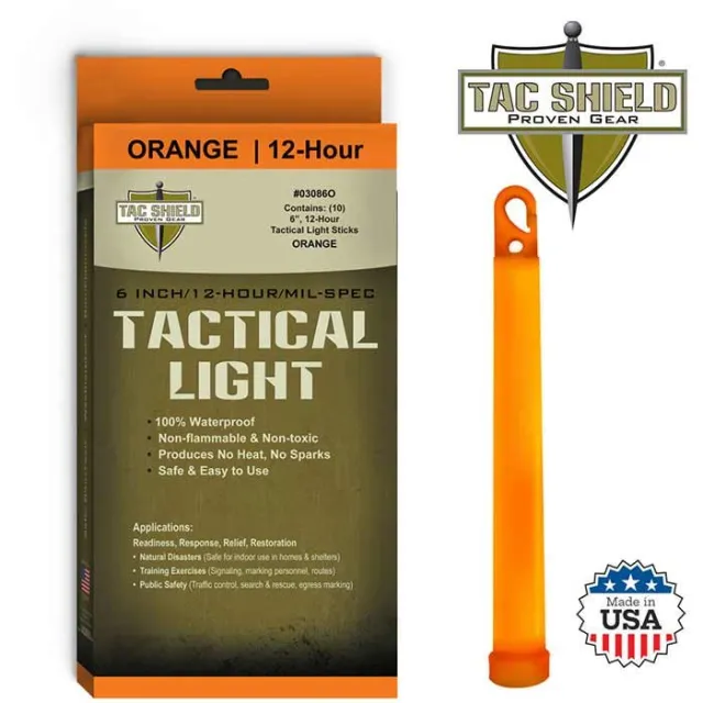 Tac Shield 03086O Tactical Light Stick 12hr 6" Orange 10-Pack - Tac Shield