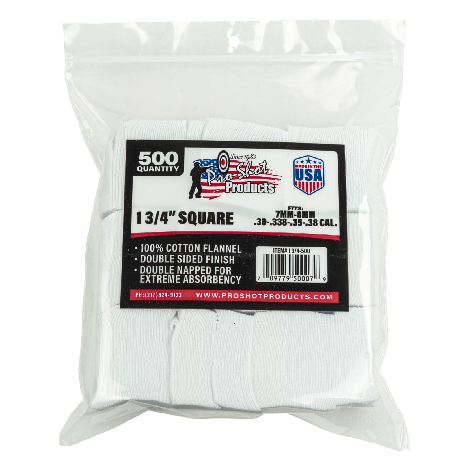 Pro-Shot 1.75" Square Cotton Flannel Gun Cleaning Patches 7mm-.38/6mm 500ct - Pro-Shot Products - 1.75"