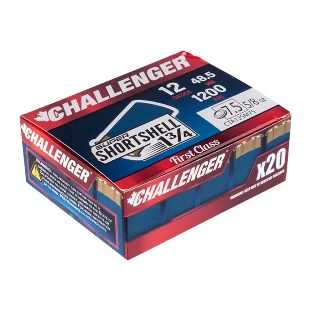 CHALLENGER AMMO 12 GAUGE 1-3/4" 3/4 OZ #7.5 SHOT 20/BOX