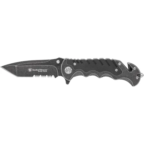 Smith & Wesson BG10S Folder 3.5in Combo Blade Stainless Handle - Smith & Wesson