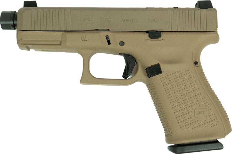 Glock V-Series Model 19 FDE Cerakote Handgun 9mm Luger 15rd Magazines (3) 4.6 Threaded Barrel USA Made - Glock Inc. - 9mm