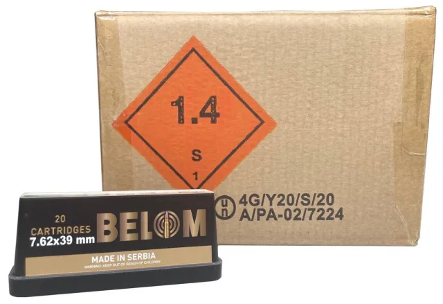 Belom AREX BEL76239123 7.62x39 123Gr Brass Case 480Rd 24x20Rd Boxes - Belom for sale at Gun Club HQ