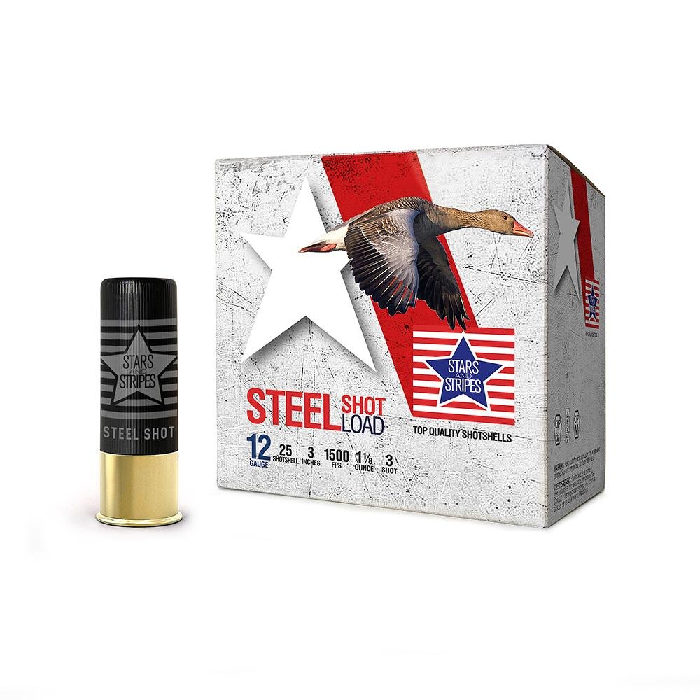 PPU Stars & Stripes Steel Shotshell 12ga 3" 1-1/8 oz 1500 fps #3 25/ct - TRZ Trading Inc.