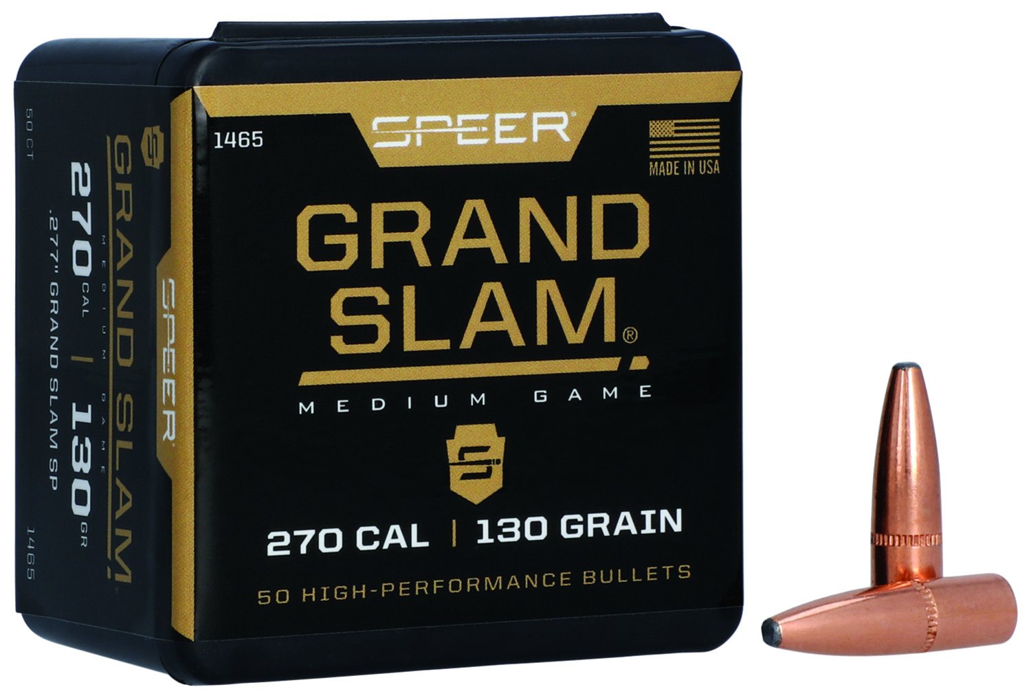 Speer 1465 Grand Slam 270 Caliber 130gr Soft Point Bullets 50/Box - Speer - 270 Caliber
