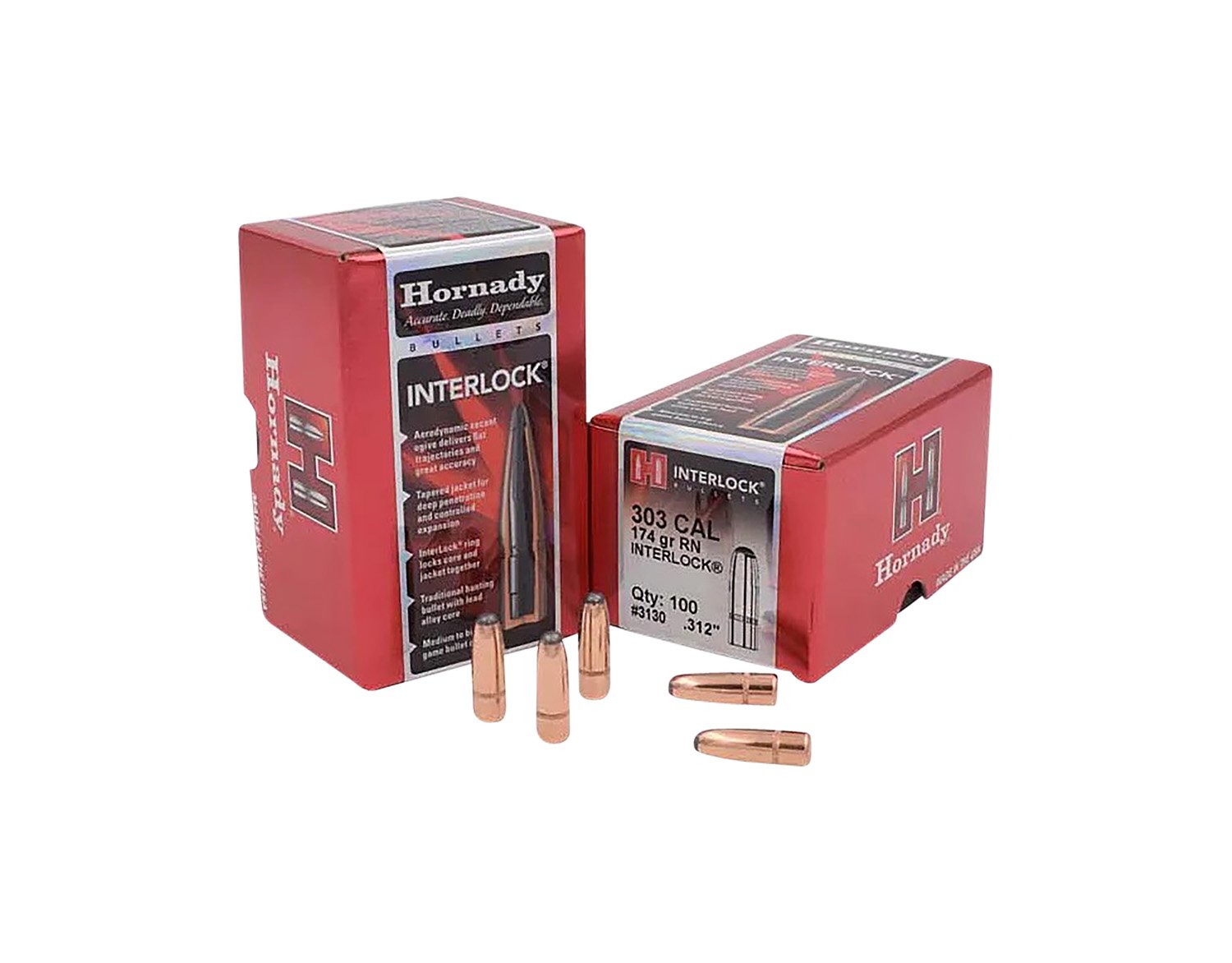 Hornady 3130 InterLock Hunting 303 Cal .312 174 gr Round Nose (RN) - Hornady - .312
