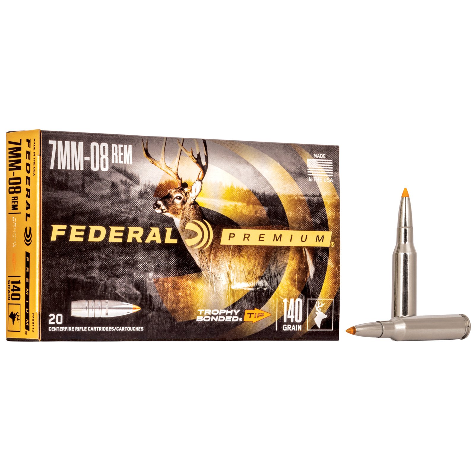 Federal P708TT2 Premium 7mm-08 Rem 140 gr Trophy Bonded Tip 20 Bx/ 10 Cs - Federal Premium Ammunition - 7MM-08
