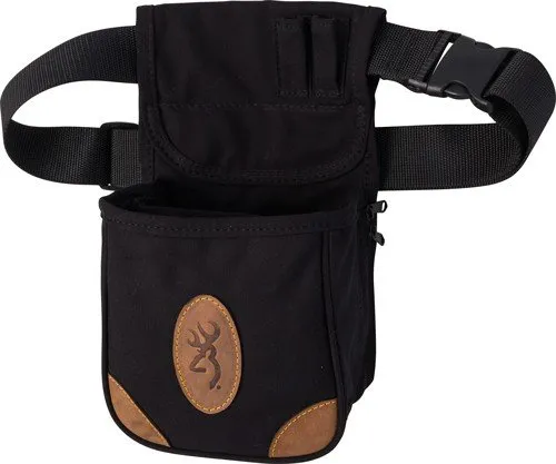 Browning Lona Shell Pouch Black/Brown Canvas Leather Belt Mount Adjustable - Browning