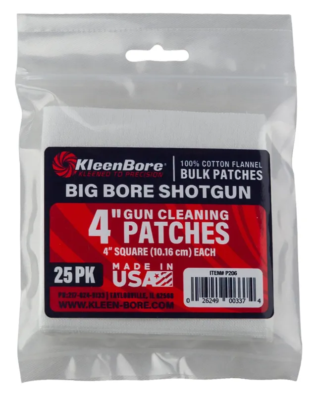 KleenBore 4" Cotton Cleaning Patch for Big Bore Shotgun 10 Pack - Kleen Bore - 4"