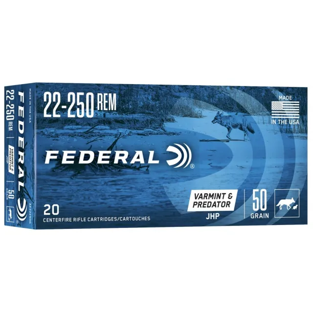 Federal AE22250G 22-250 Remington 50 Grain JHP 20 Rounds Centerfire - Federal Premium Ammunition - 22-250 Rem