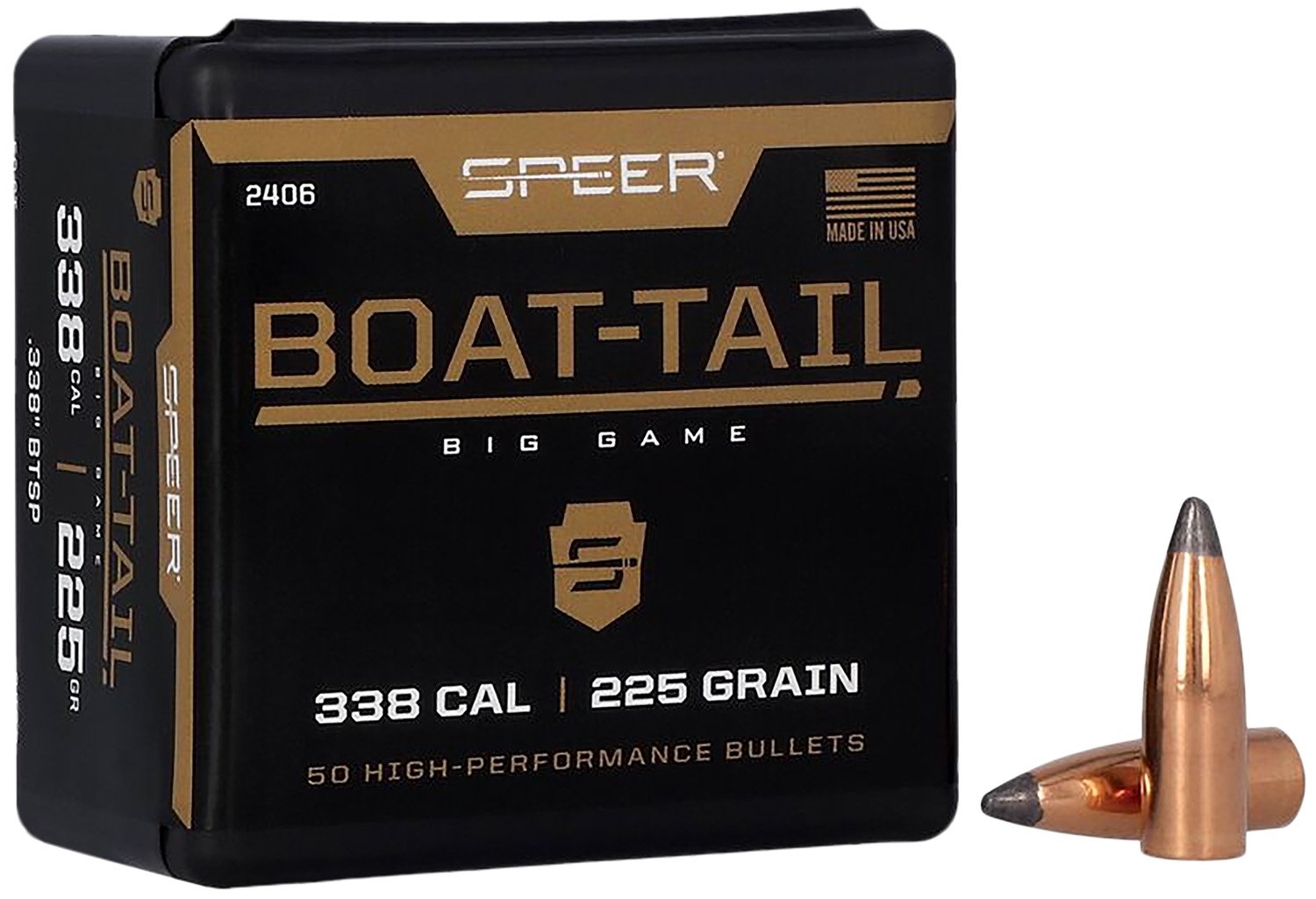 Speer 2406 .338 225gr Boat-Tail Spitzer Soft Point Bullets 50ct - Speer - .338