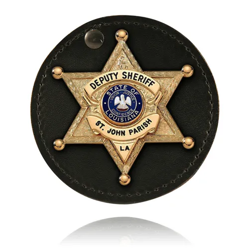 Boston Leather Circle Badge Holder Hook-and-Loop Closure