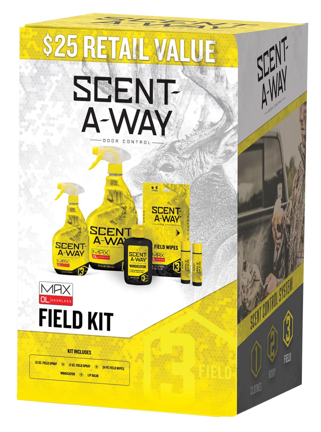 Hunters Specialties Scent-A-Way MAX Field Kit - Odorless Spray, Wipes, Lip Balm, Windicator Powder - HS Precision