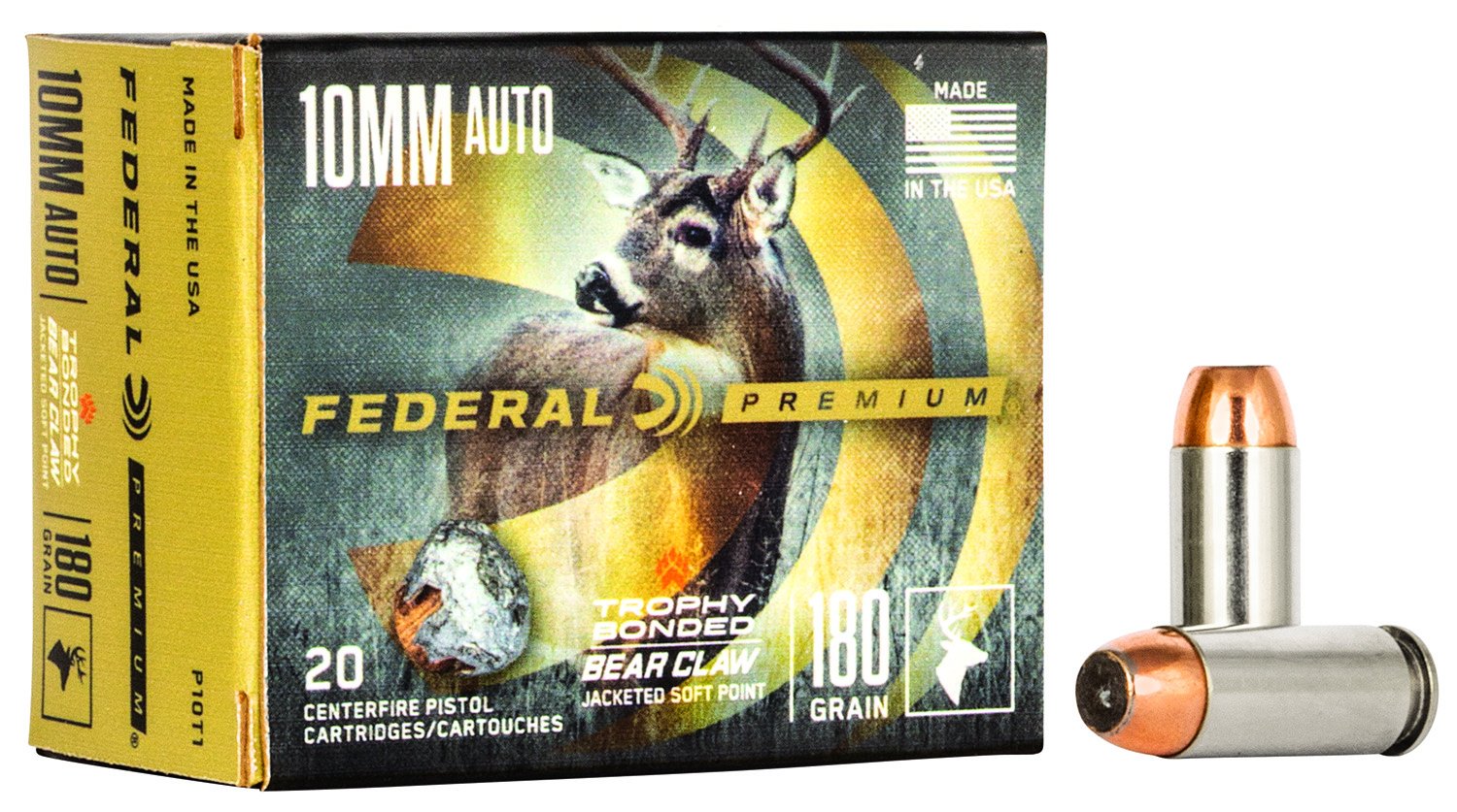 Federal Premium P10T1 10mm Auto 180 Grain Jacketed Soft Point 20 Rounds - Federal Premium Ammunition - 10mm Auto