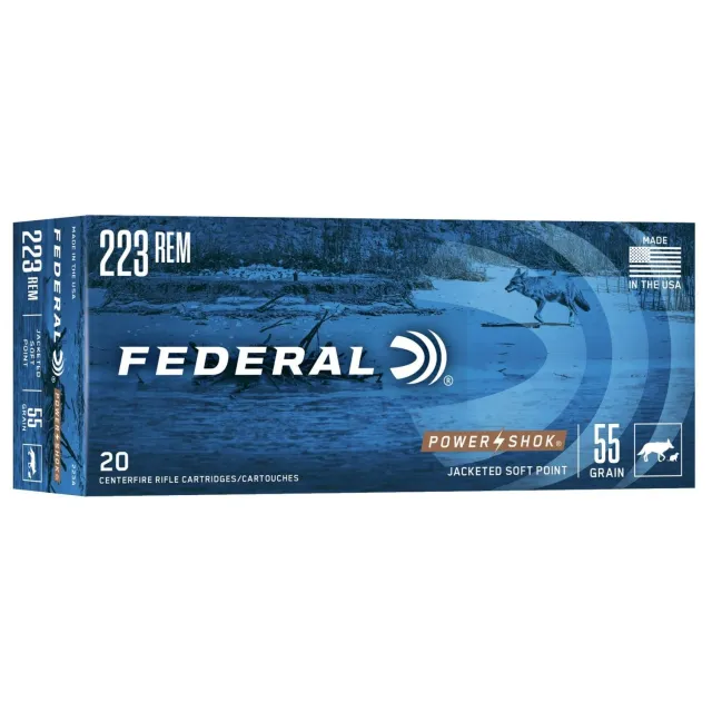 Federal 223A Power-Shok Hunting 223 Rem 55 gr Jacketed Soft Point (JSP) 20 Per Box/ 10 Cs - Federal Premium Ammunition - 223 Rem