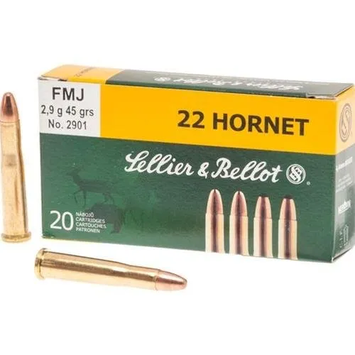 Buy Sellier & Bellot SB22HA 22 Hornet 45gr 2346 fps FMJ Rifle Ammo 20 Bx/90 Cs online