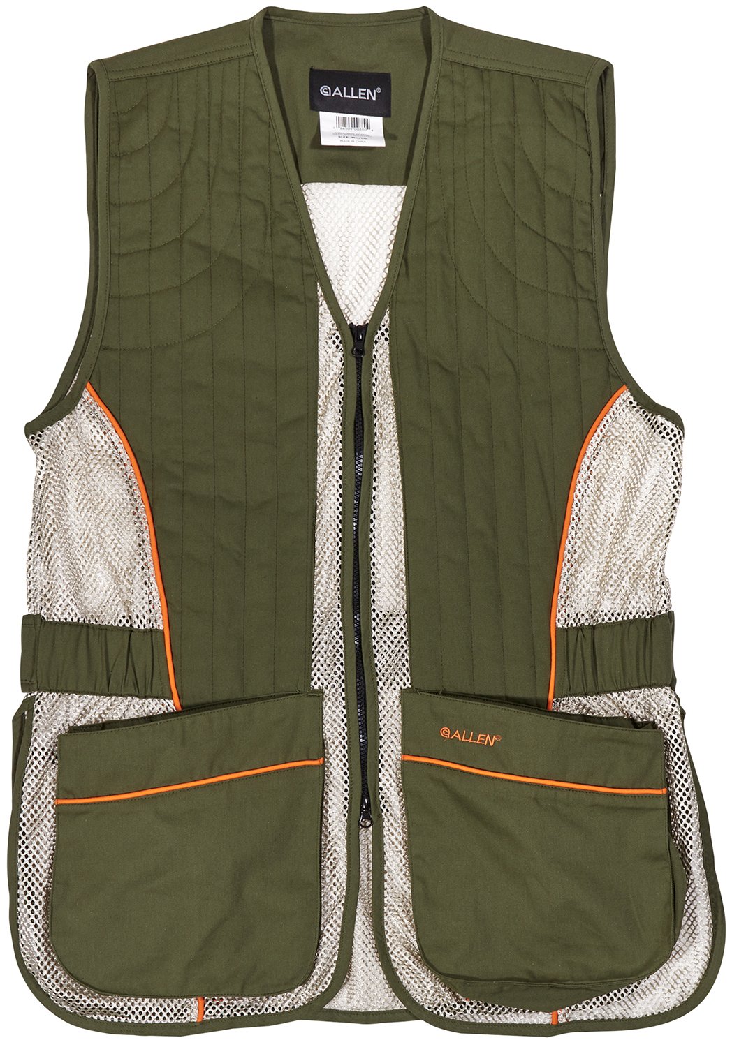 Allen 22611 Ace Shooting Vest M/L Olive/Tan Padded Shoulder Zipper - Allen Company
