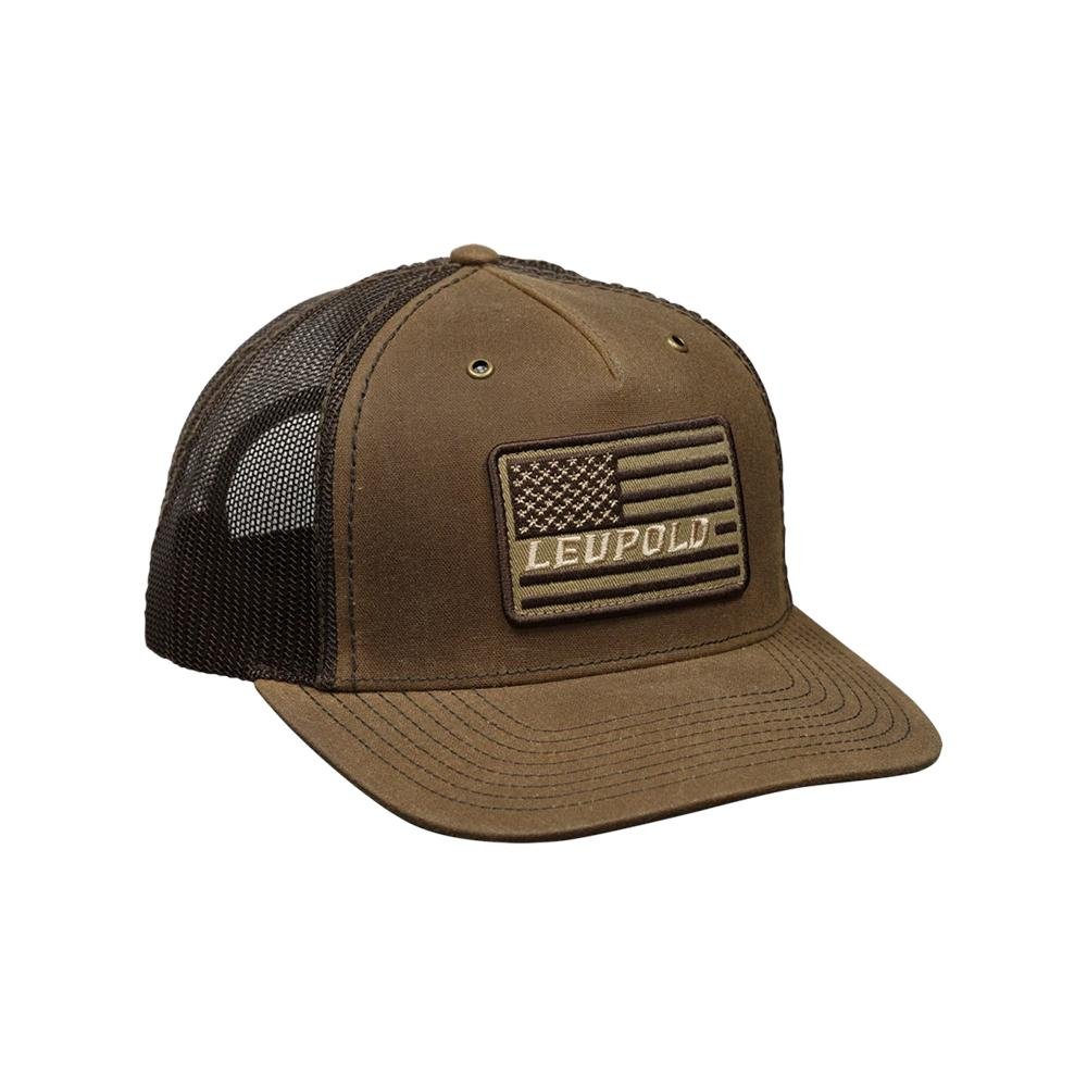 Leupold Flag Waxed Canvas Trucker Hat Buck/Brown - Leupold & Stevens