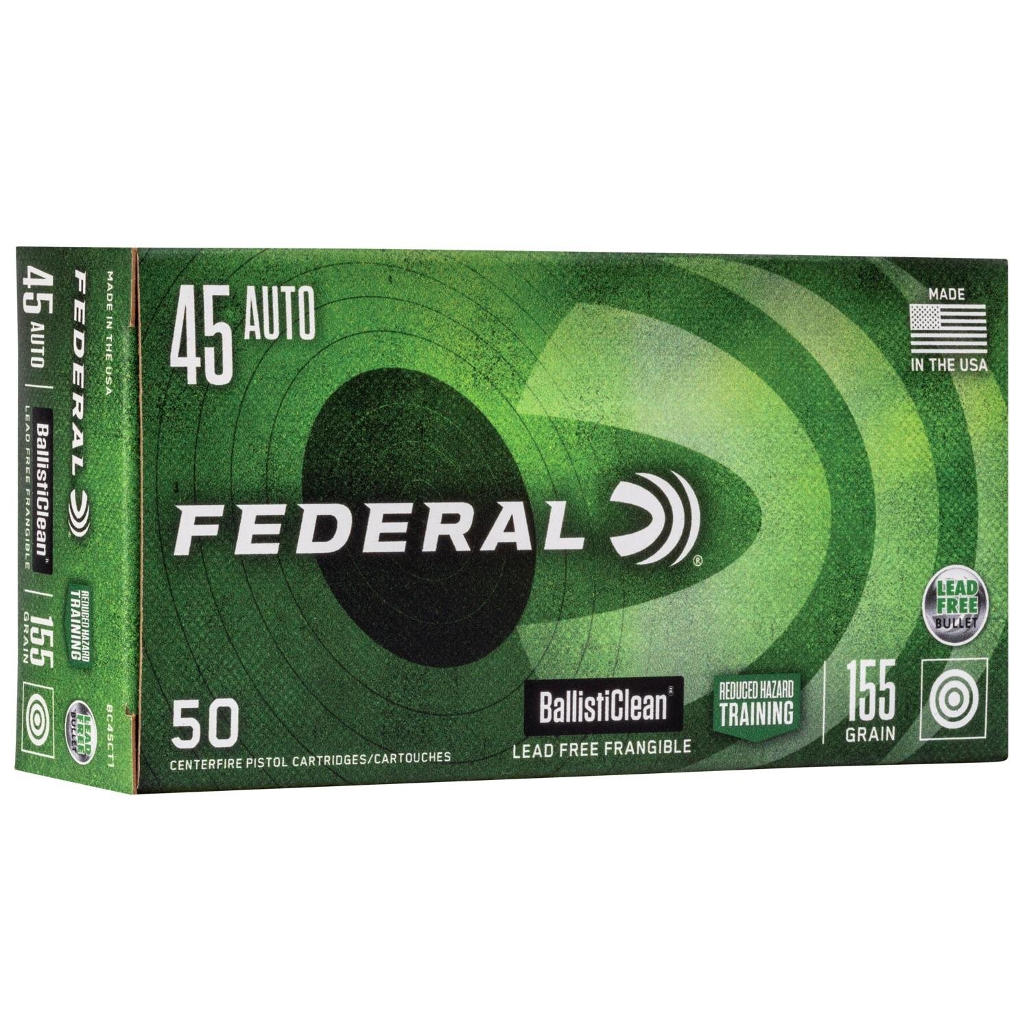 Federal BC45CT1 BallistiClean 45 ACP 155 gr Lead-Free Frangible 50 Bx/20 - Federal Premium Ammunition - 45 ACP