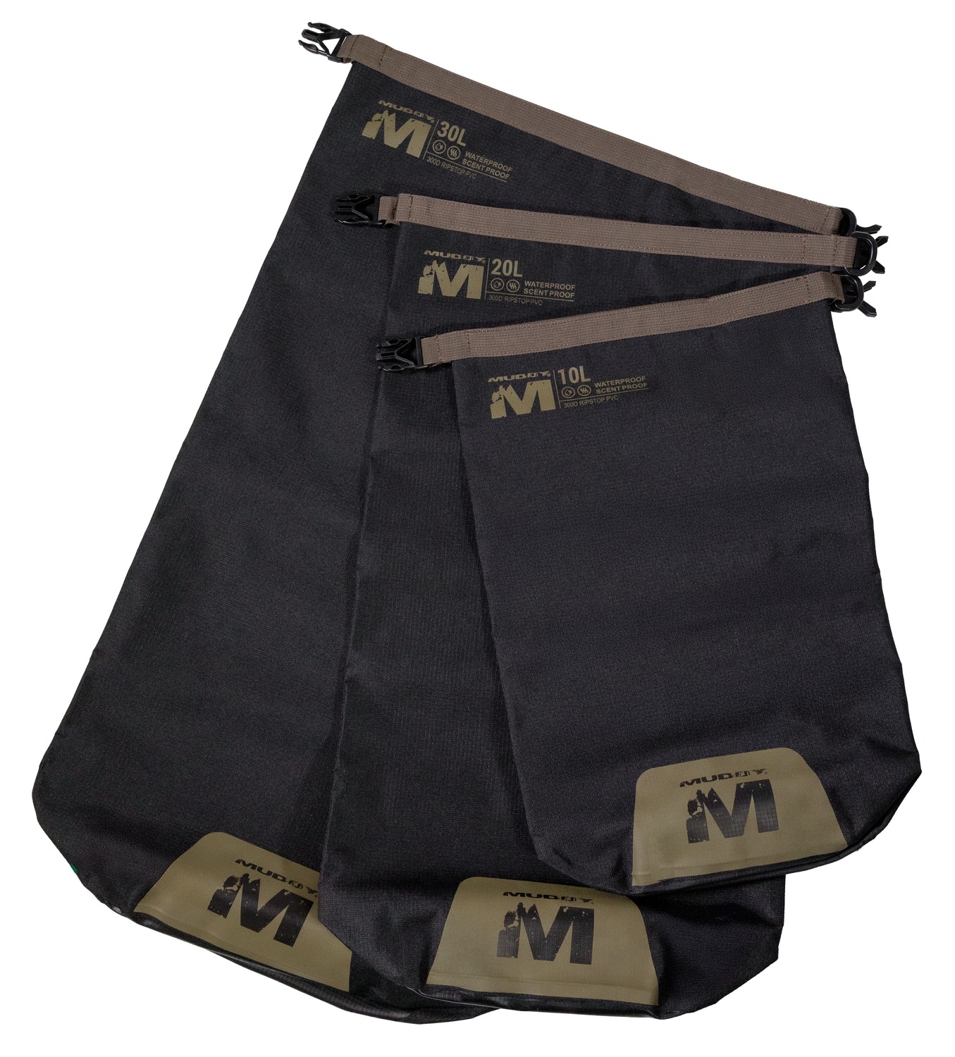 Muddy Outdoors Waterproof Dry Bag Set Black Roll-Top Heavy-Duty - Muddy Outdoors