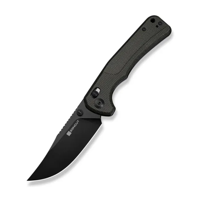 SENCUT Slybolt Thumb-Stud Crossbar Lock Knife Dark Green Micarta - SENCUT