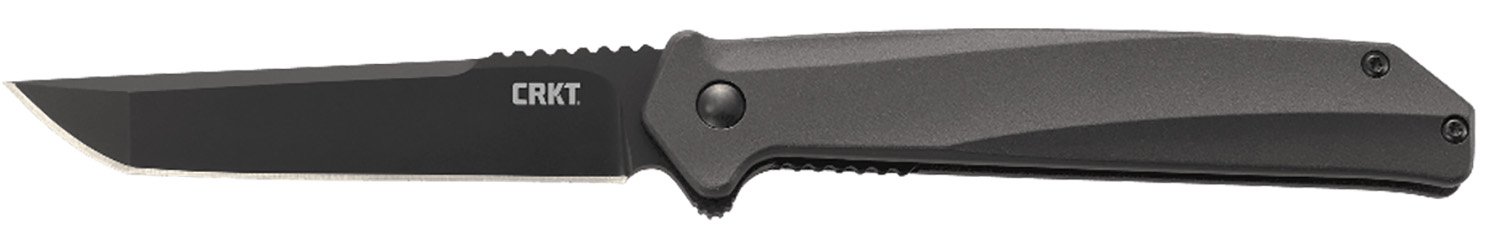 CRKT K500GKP Helical 3.52" Folding Tanto Plain Black Oxide D2 Steel Blade/ Black Aluminum Handle Includes Pocket Clip - CRKT