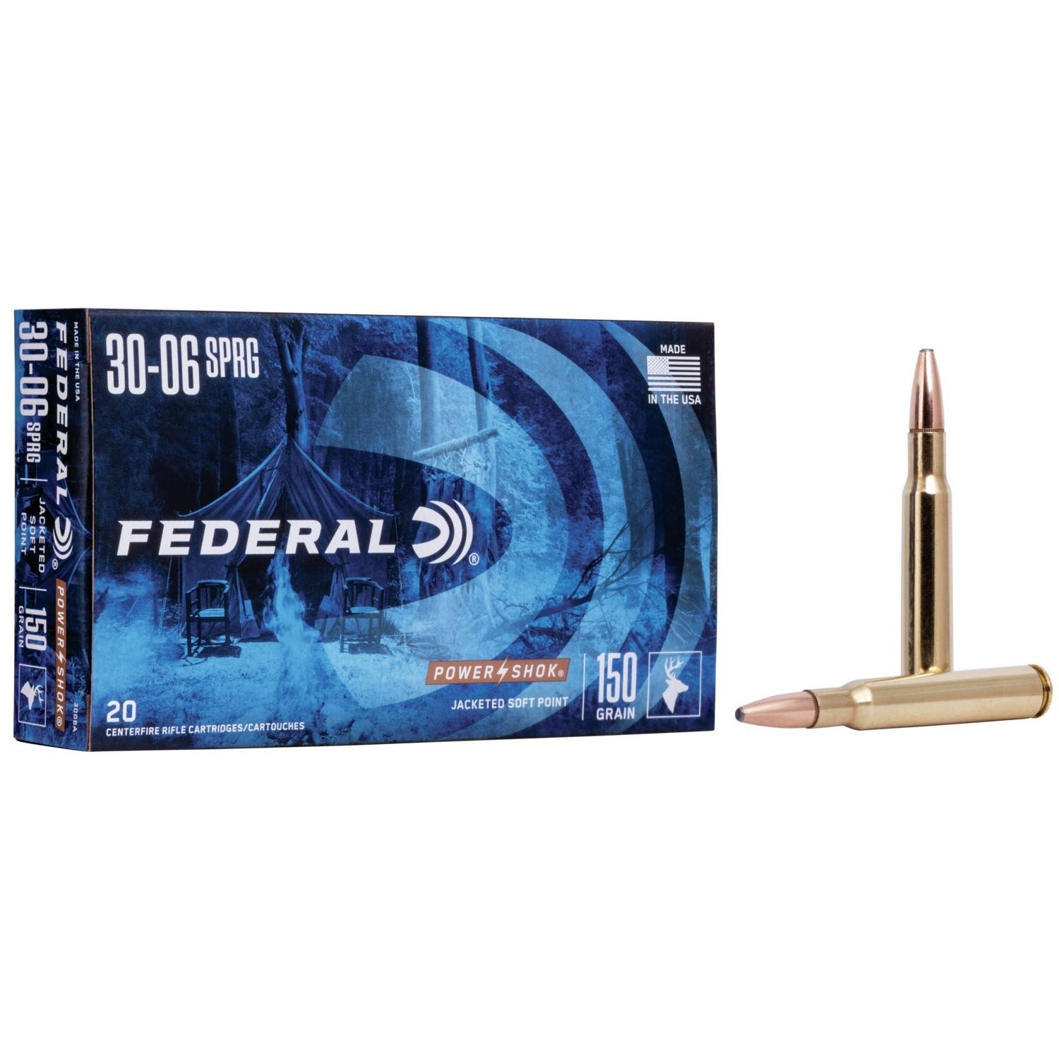Federal 3006A Power-Shok 30-06 Springfield 150 gr Jacketed Soft Point Ammo 20/10 Cs - Federal Premium Ammunition - 30-06 Sprg