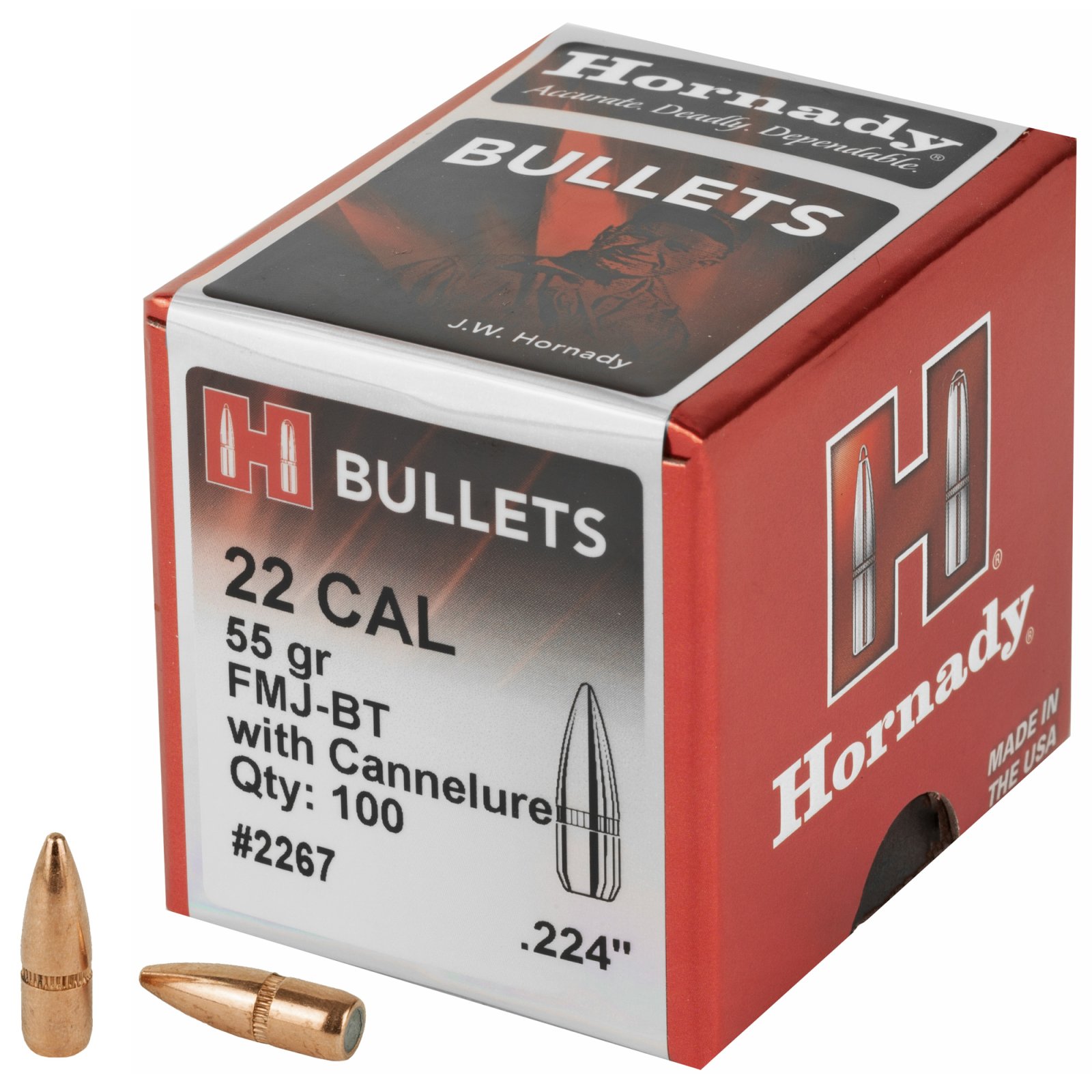 Hornady 2267 Traditional Target 22 Cal .224 55 gr FMJBT - Hornady Manufacturing Company - 22 Caliber