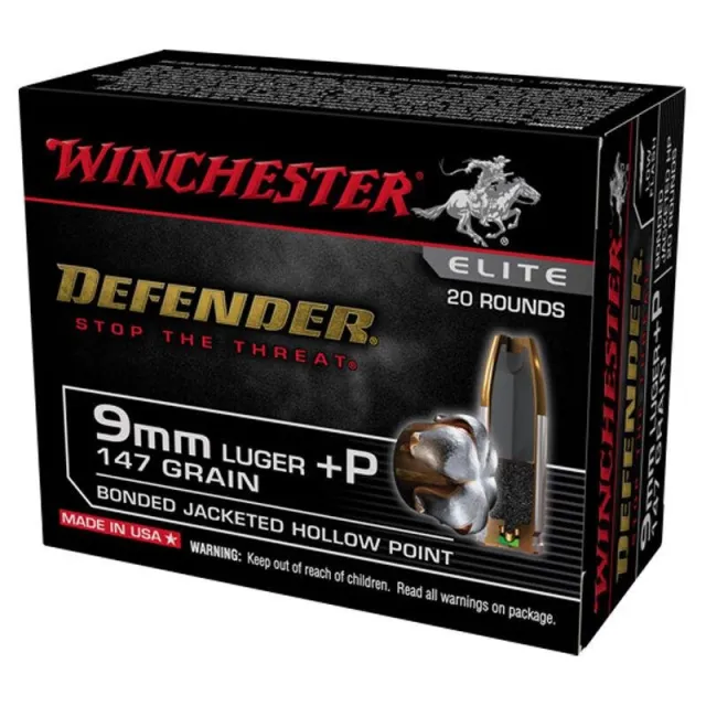 Winchester Defender Elite 9 mm Luger +P 147 gr Bonded Jacket HP