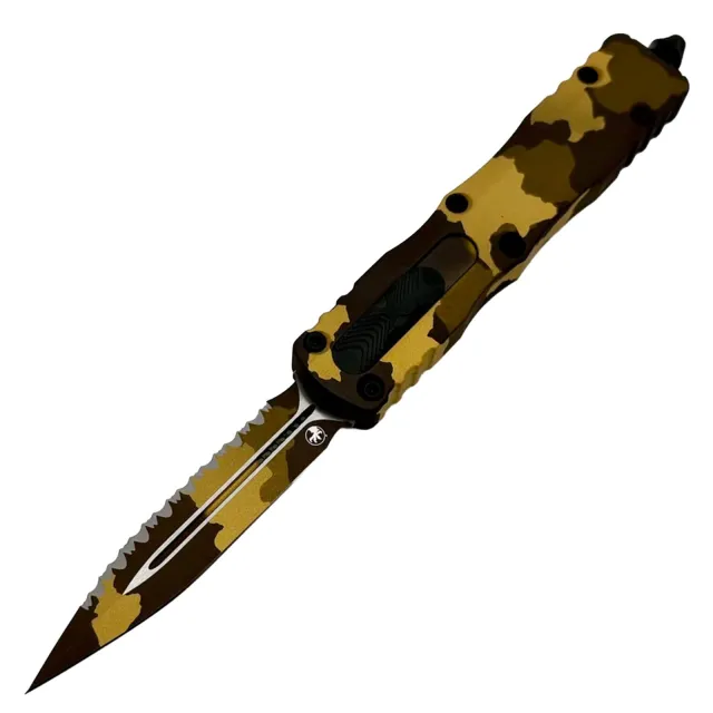 Microtech Dirac 2.92 In D/E Full Serrate Gold Camo Alu Hndl - MICROTECH