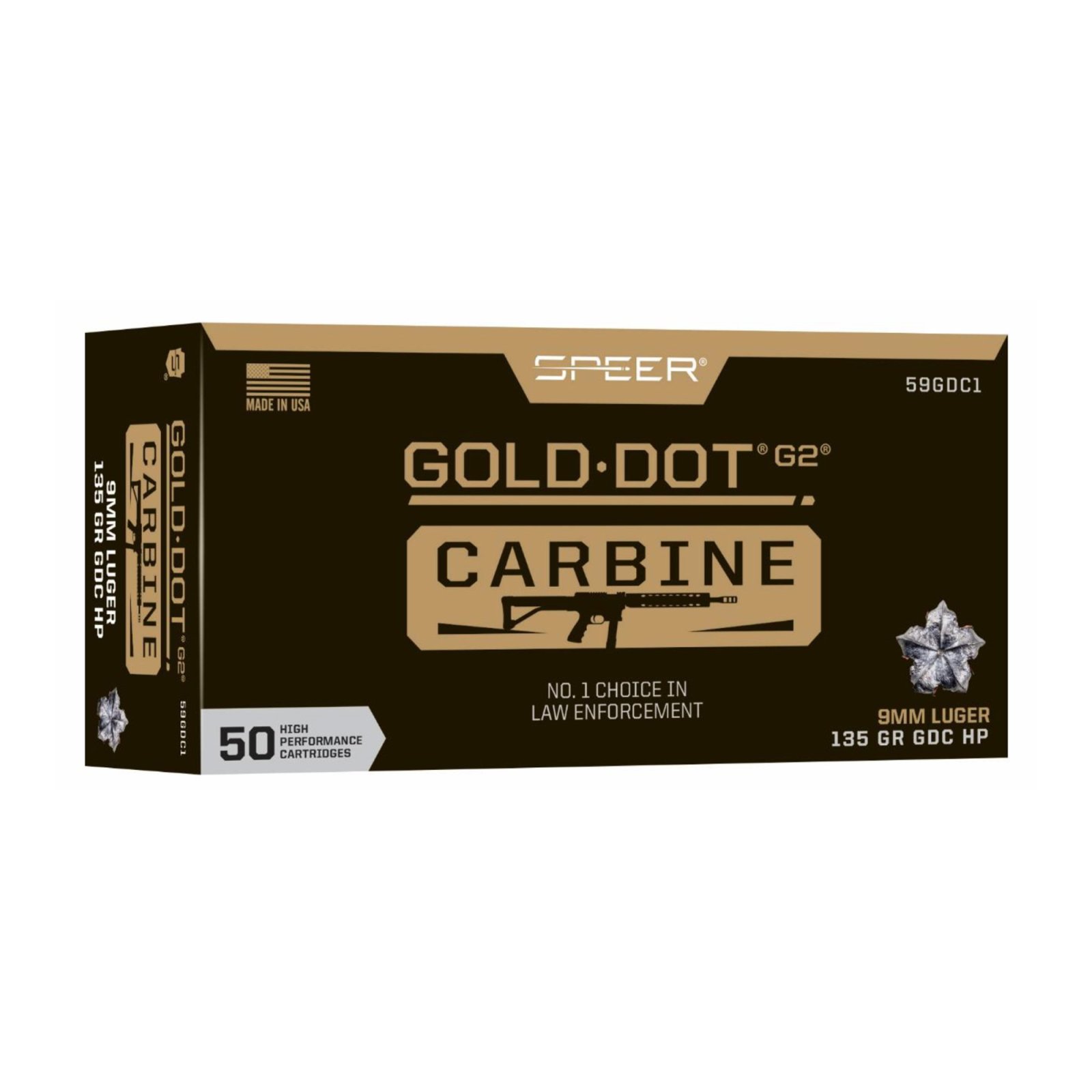 Speer Gold Dot 59GDC1 9mm Luger 135gr Hollow Point 50 Rounds - Speer - 9mm Luger