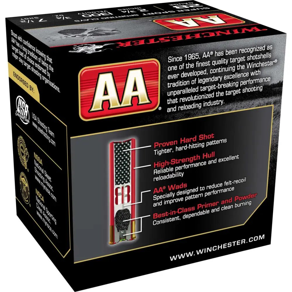 Winchester Ammo AASC287 AA Super Sport Sporting Clay 28 Gauge 2.75" 3/4 oz 1300 fps 7.5 Shot 25 Bx/10 Cs - Winchester - 28 Gauge