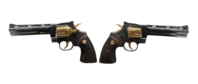 Colt Python Lets Rodeo Polished Blued Engraved/24kt Gold Revolver 357 Mag 6" 6 Rd