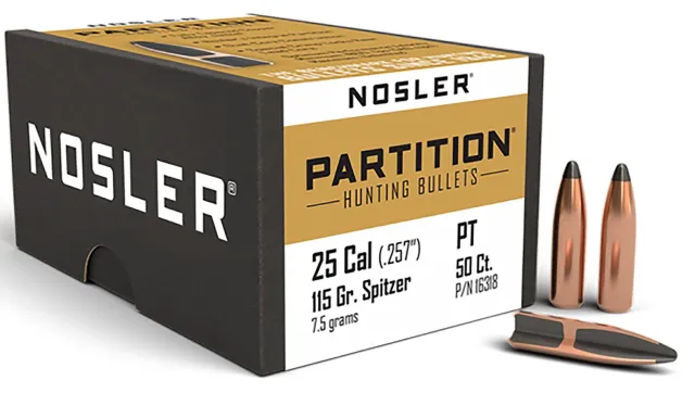 Nosler 16318 Partition Hunting 25 Cal .257 115 gr Spitzer 50 Per Box - Nosler - .257
