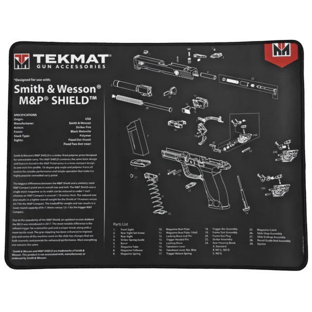 Buy TekMat Ultra Premium Gun Cleaning Mat, Smith & Wesson M&P Shield, 20x15 Inches, Black/White, R20-SW-MP-SHIELD online