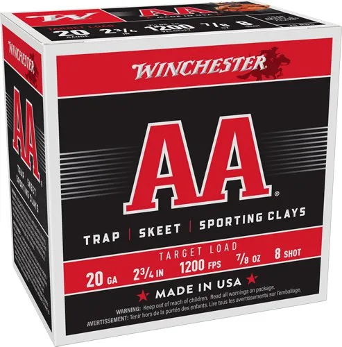 Winchester AA Target 20 Ga 2.75" #8 Lead .875oz 1200fps 25 rds - Winchester - 20 Gauge
