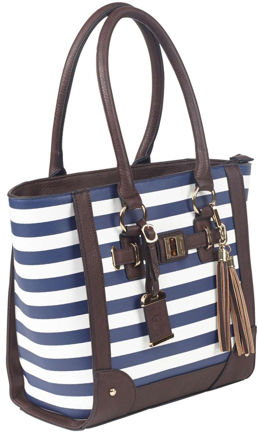 Bulldog CASES Tote Style Purse W/Holster - Navy Stripe (17" X 12" 5") - Bulldog