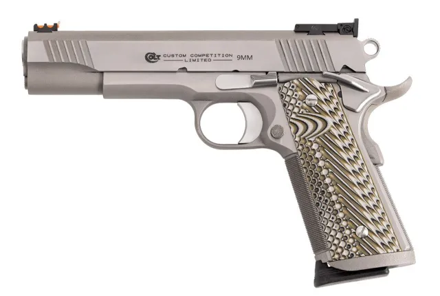 Colt O1072CS 1911 Custom Competition 9mm Luger 5" 9+1 Stainless Steel Frame & Slide Scalloped Blue G10 Grip