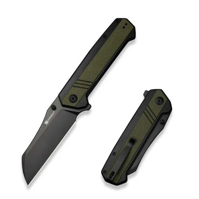 SENCUT Draxor 3.70in 9Cr18MoV Sheepsfoot Plain Edge Black/Green G10