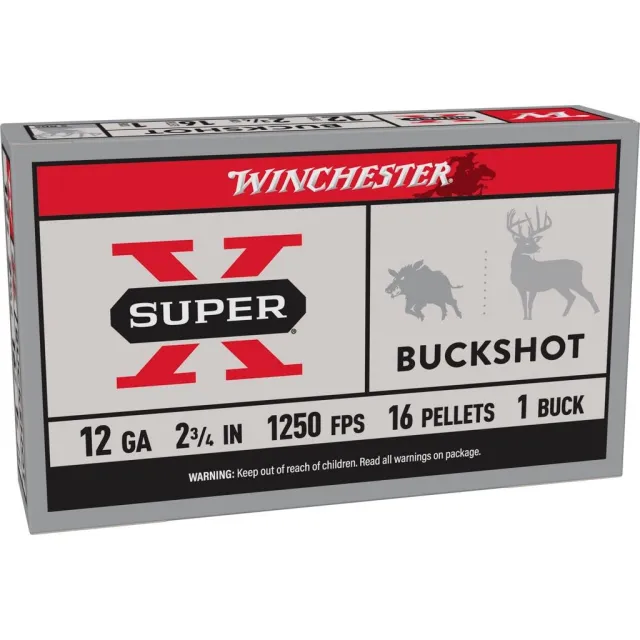 Winchester Ammo XB121 Super X 12 Gauge 2.75" 16 Pellets 1 Buck Shot 5 Bx/ 50 Cs - Winchester - 12 Gauge