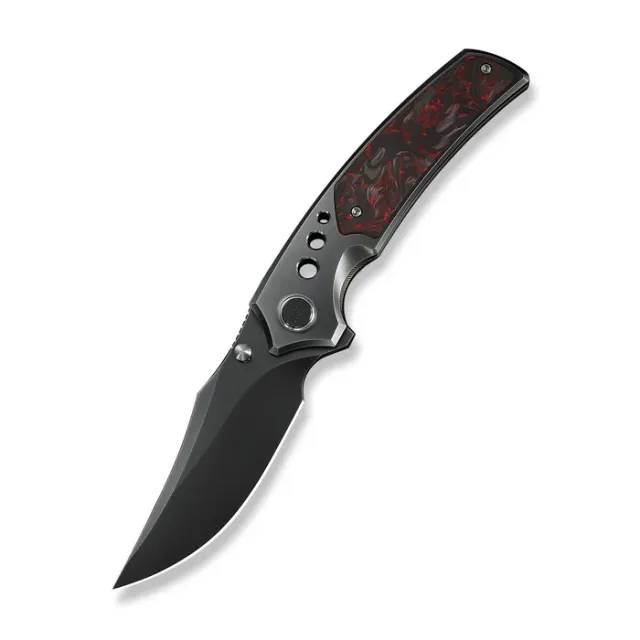 We Knife Skynix Flipper/Thumb-Stud Polished Gray Ti Black/Red Carbon Fiber - We Knife