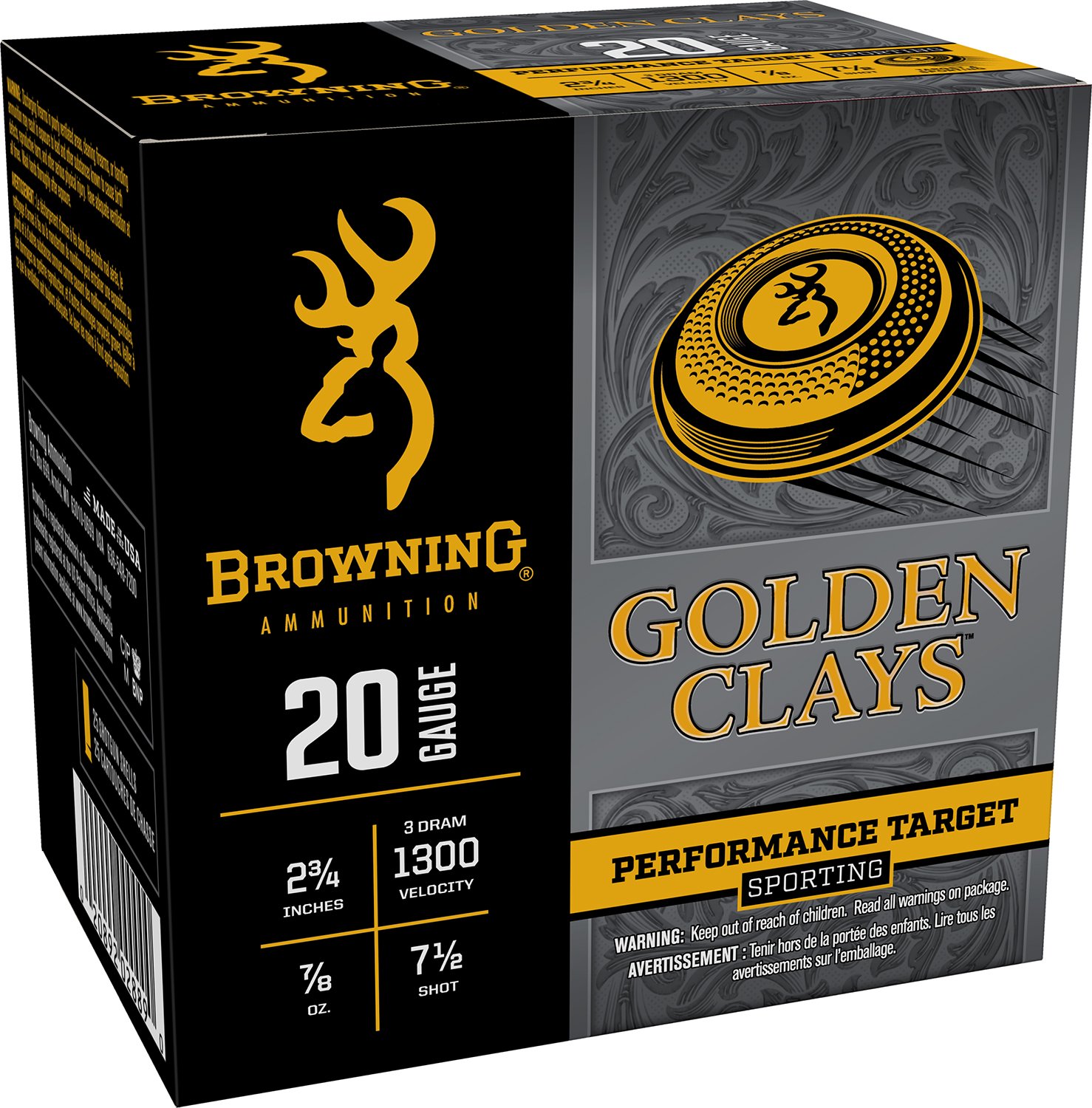 Browning Ammo BGC207 Golden Clays 20Gauge 2.75" 7/8oz 7.5Shot 25 Per Box/10 Case - Browning - 20 GAUGE